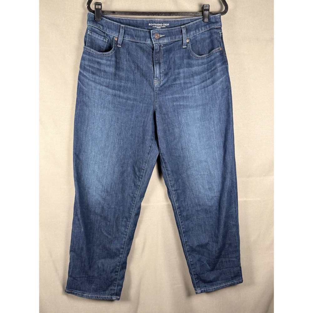 Chico's Boyfriend Crop Jeans Women 10 Blue Dark Wash Stretch Denim 1.5